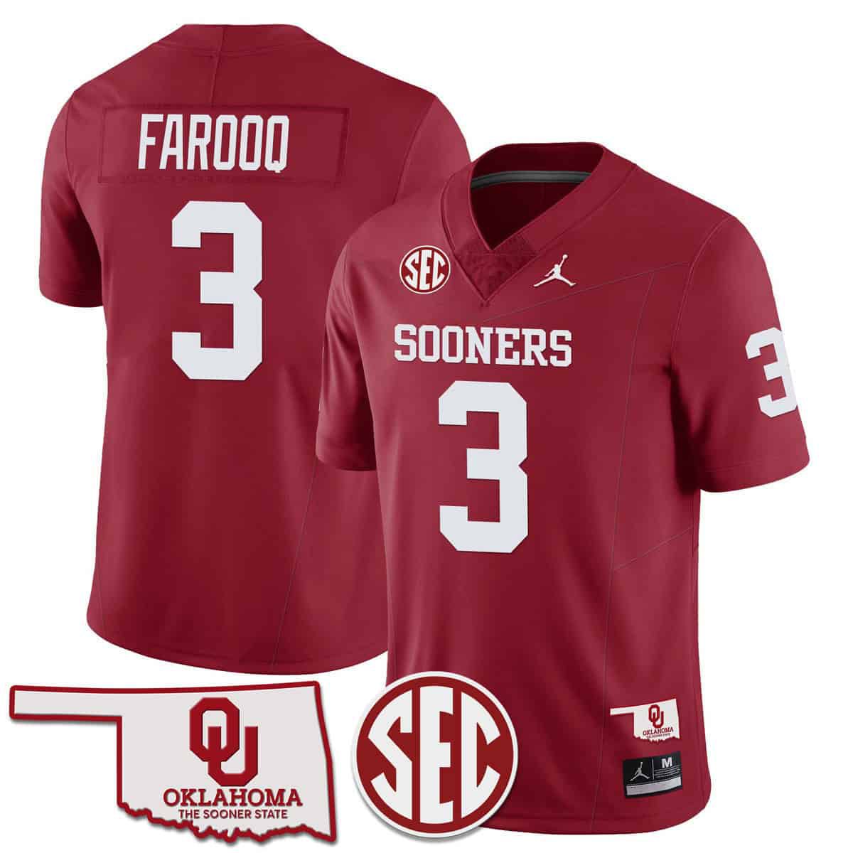 Men Oklahoma Sooners #3 Farooq Red 2024 SEC Patch Vapor Premier Limited NCAA Jersey style 1->ncaa teams->NCAA Jersey